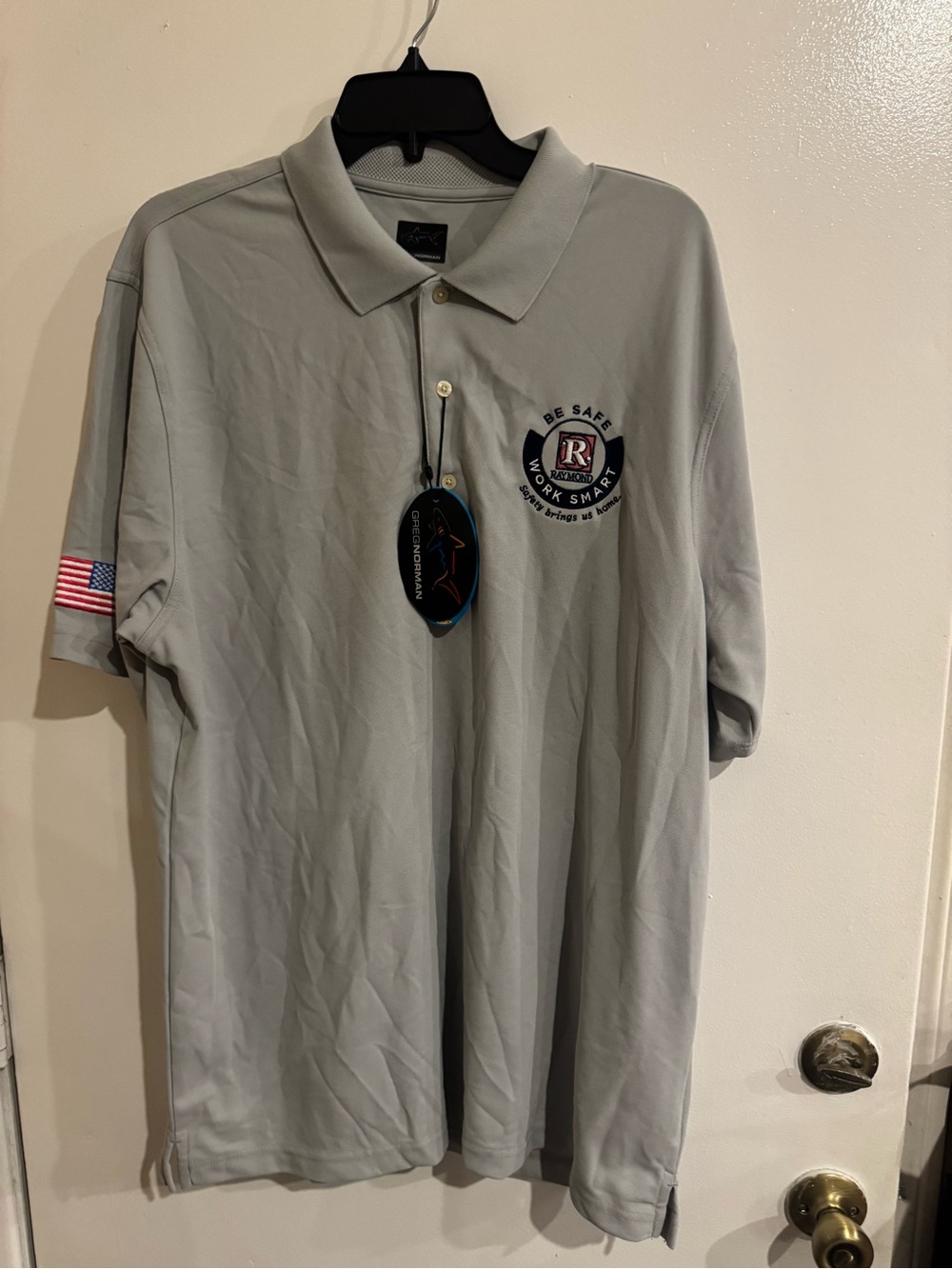 Greg Norman Collection Light Gray Polo with Patch Logo